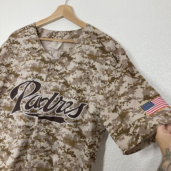 San Diego Padres Jersey Mens XL Tan Camo MLB Baseball Kemp 27 American Flag - Picture 4 of 11